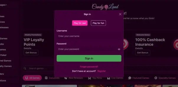 CandyLand_Accedi al tuo conto e inizia subito a giocare